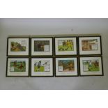 Charles Crombie, eight comedic golfing prints, 22 x 16cm