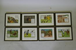 Charles Crombie, eight comedic golfing prints, 22 x 16cm