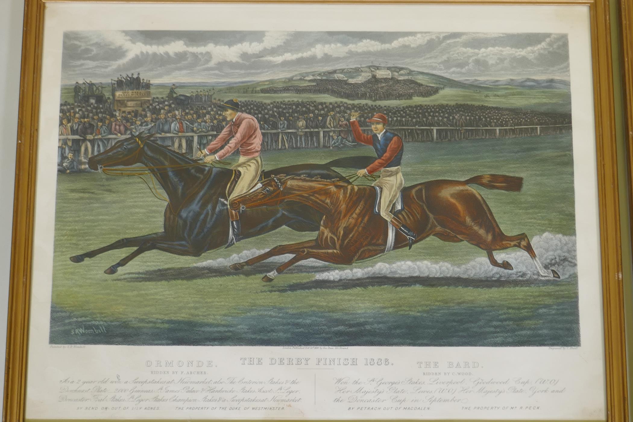 A pair of late C19th hand coloured engravings after S.R. Wombill, The Finish for the Derby, 1885, - Image 2 of 9
