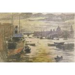 Rudolf Hellwag, The Thames with St Pauls, lithograph, signed in pencil and inscribed from Ellen