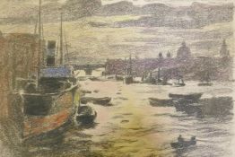 Rudolf Hellwag, The Thames with St Pauls, lithograph, signed in pencil and inscribed from Ellen