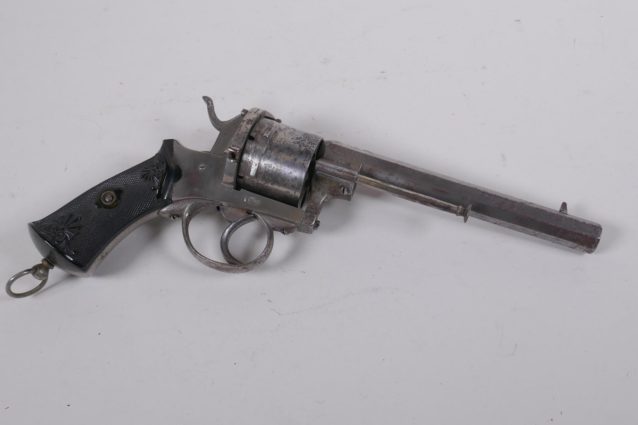 An antique Belgian six shot 10mm pin-fire revolver, c.1860, Liege proof mark to the barrel - Image 7 of 7