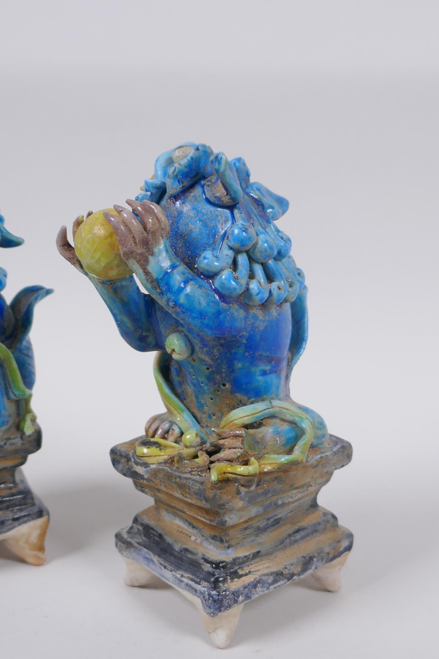 A pair of Chinese turquoise glazed porcelain figure of kylin, 14cm high - Image 3 of 5