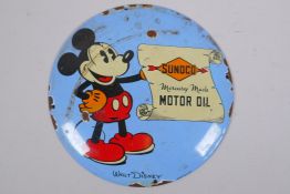 A vintage style 'Sunoco Motor Oil' enamel advertising sign, 30cm diameter