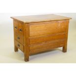 An early C20th pine and oak top chest/island, with two over two drawers one end and three long