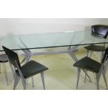 A Fasem Italian tinted glass top dining table and four chairs, 180 x 85 x 76cm