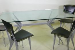 A Fasem Italian tinted glass top dining table and four chairs, 180 x 85 x 76cm