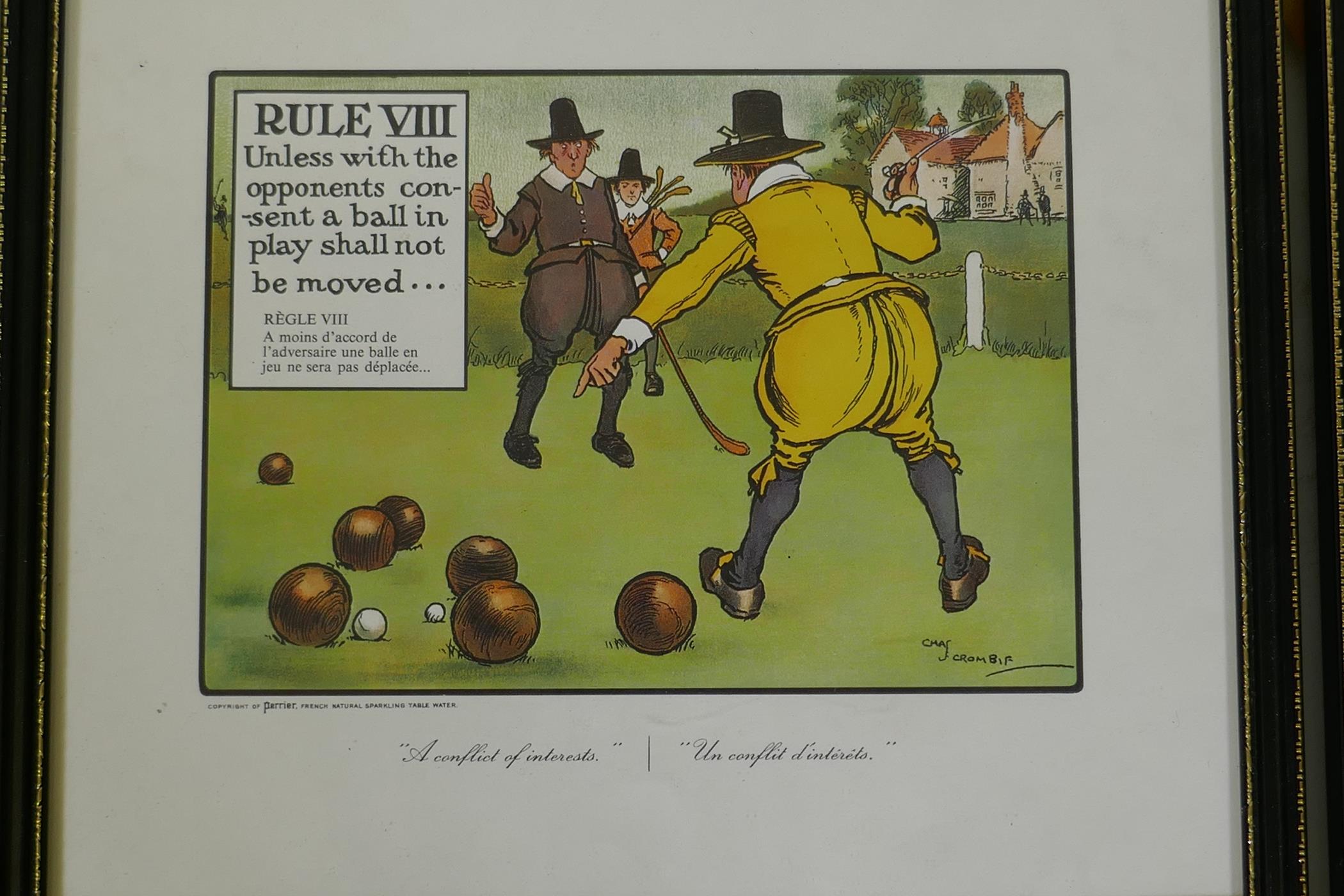 Charles Crombie, eight comedic golfing prints, 22 x 16cm - Image 4 of 9