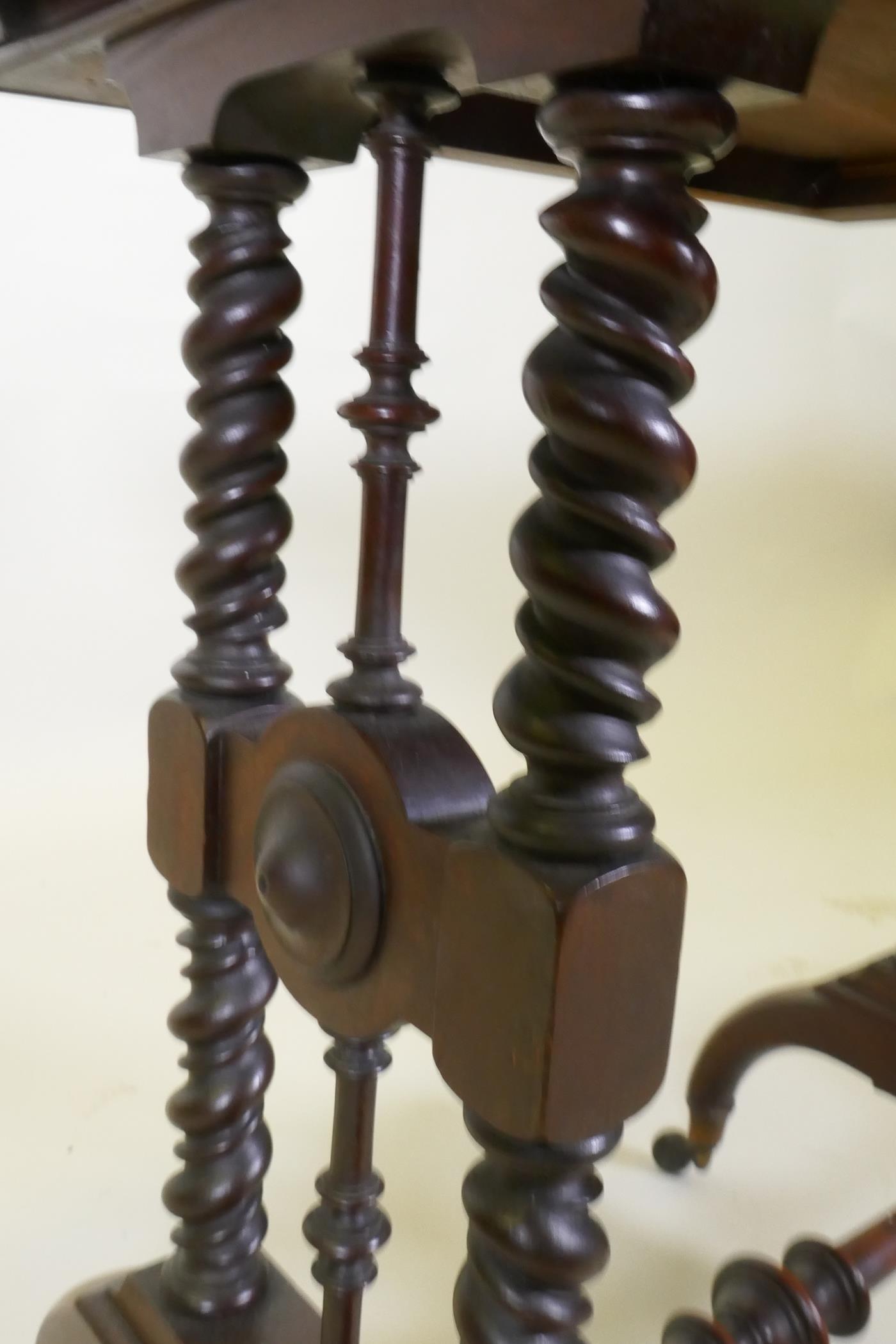 A C19th figured mahogany card table by Lamb of Manchester, with swivel and fold over top, baized - Image 10 of 11