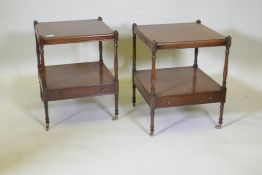 A pair of mahogany two tier etageres, fitted with single drawers with hand cut dovetails, each