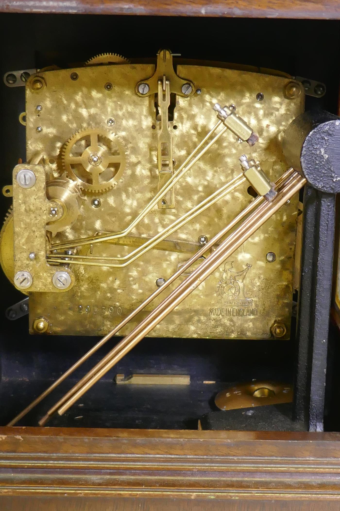 A mahogany case mantel clock with brass dial and silvered chapter ring, the Eight Day spring - Image 4 of 5