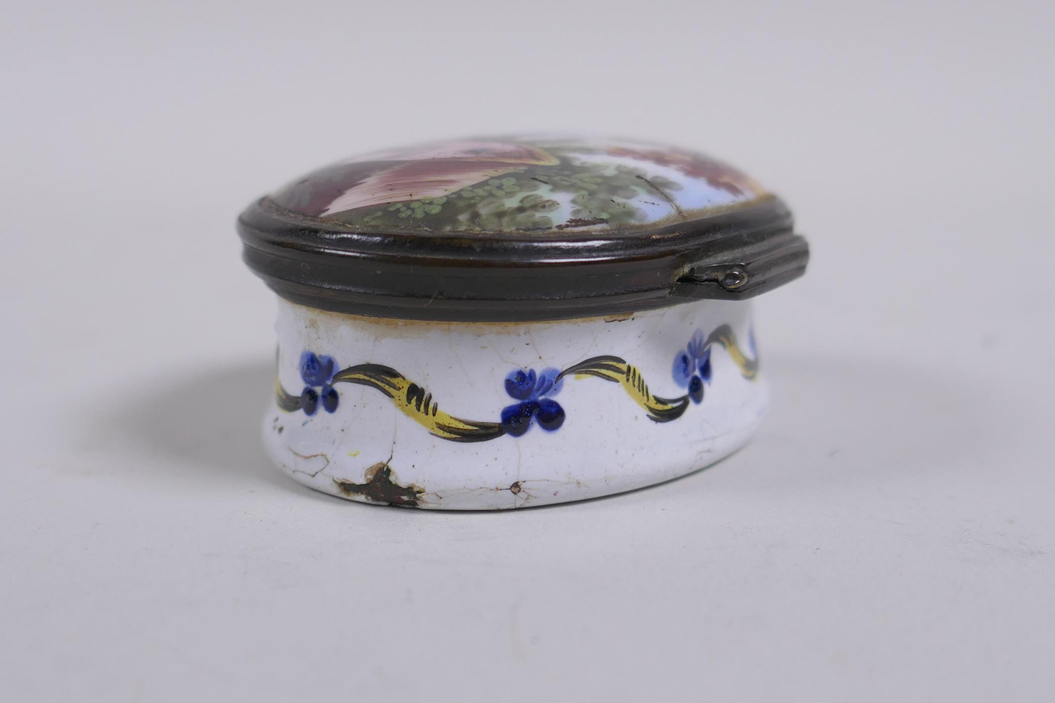 An C18th/C19th Bilston patch box, A Trifle from Bath, with enamel decoration of a pastoral scene, - Image 5 of 6