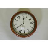 A mahogany cased wall clock, with spring driven movement and later enamel dial, 38cm diameter,