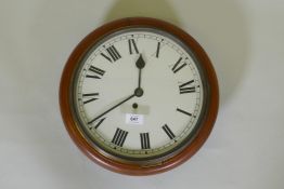 A mahogany cased wall clock, with spring driven movement and later enamel dial, 38cm diameter,