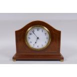 An Edwardian inlaid mahogany mantle clock, 20cm wide, 16cm high
