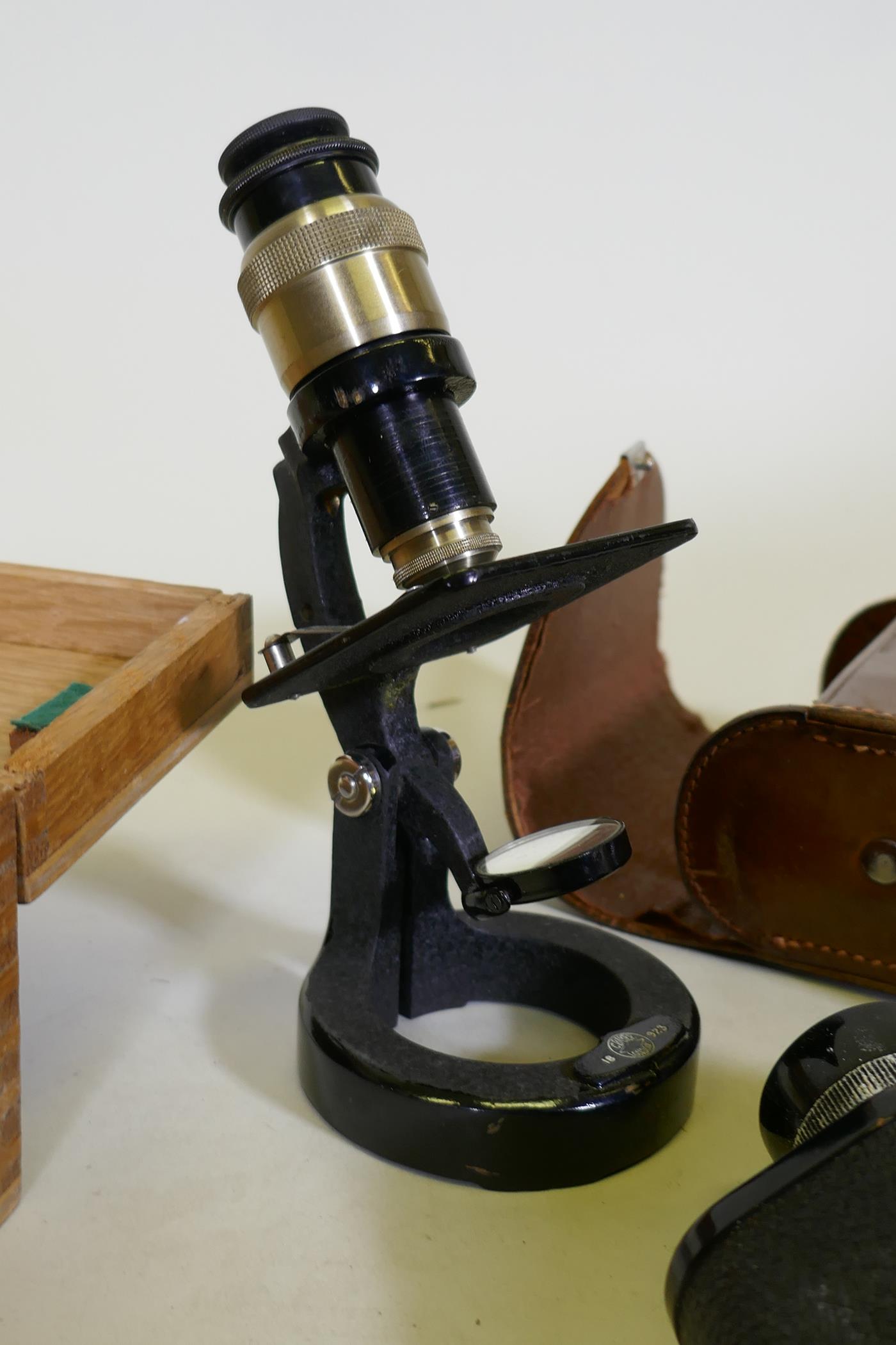 A Carl Zeiss Jena pair of binoculars, 6x24 lens, with leather case, and a Baker of London - Image 2 of 5