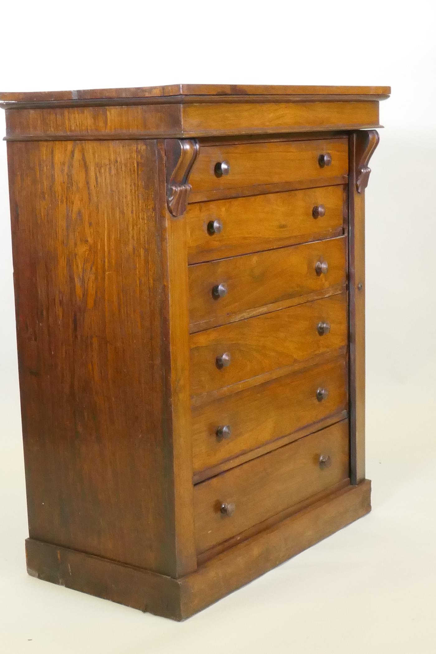 A C19th rosewood Wellington chest of six drawers, raised on a plinth base, 77 x 46 x 101cm - Image 3 of 8