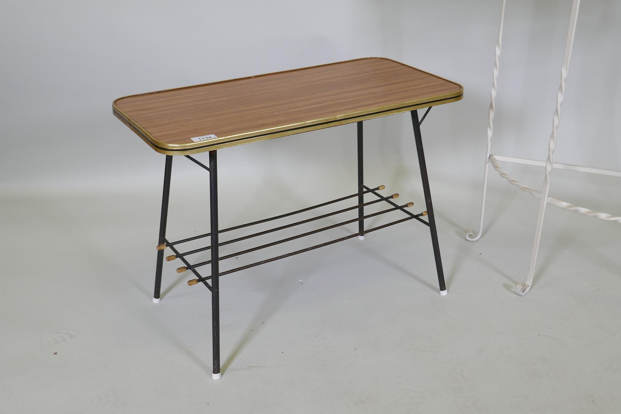 A mid century tubular metal occasional table and a 1960s painted metal demi-lune side table, 63 x - Image 2 of 3
