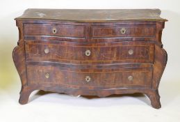 A Serpentine front inlaid rosewood commode, with two over three drawers and canted corners, raised