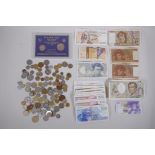 A quantity of pre Euro coinage and bank notes