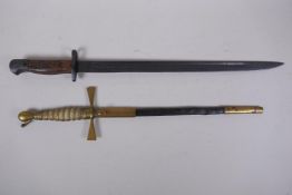 A WWII bayonet, and a short dagger/sword by Inches of Edinburgh, bayonet 43cm long