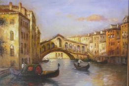 After A. Bouvard, Venetian canal scene, oil on canvas laid on board, 45 x 35cm