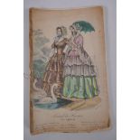 A C19th French fashion catalogue with hand coloured plates, circa 1840, AF, 16 x 25cm