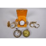 A collection of five pocket watches including a 10ct gold plated Invincible English lever by E.H.