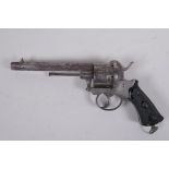 An antique Belgian six shot 10mm pin-fire revolver, c.1860, Liege proof mark to the barrel