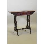 A C19th figured mahogany card table by Lamb of Manchester, with swivel and fold over top, baized