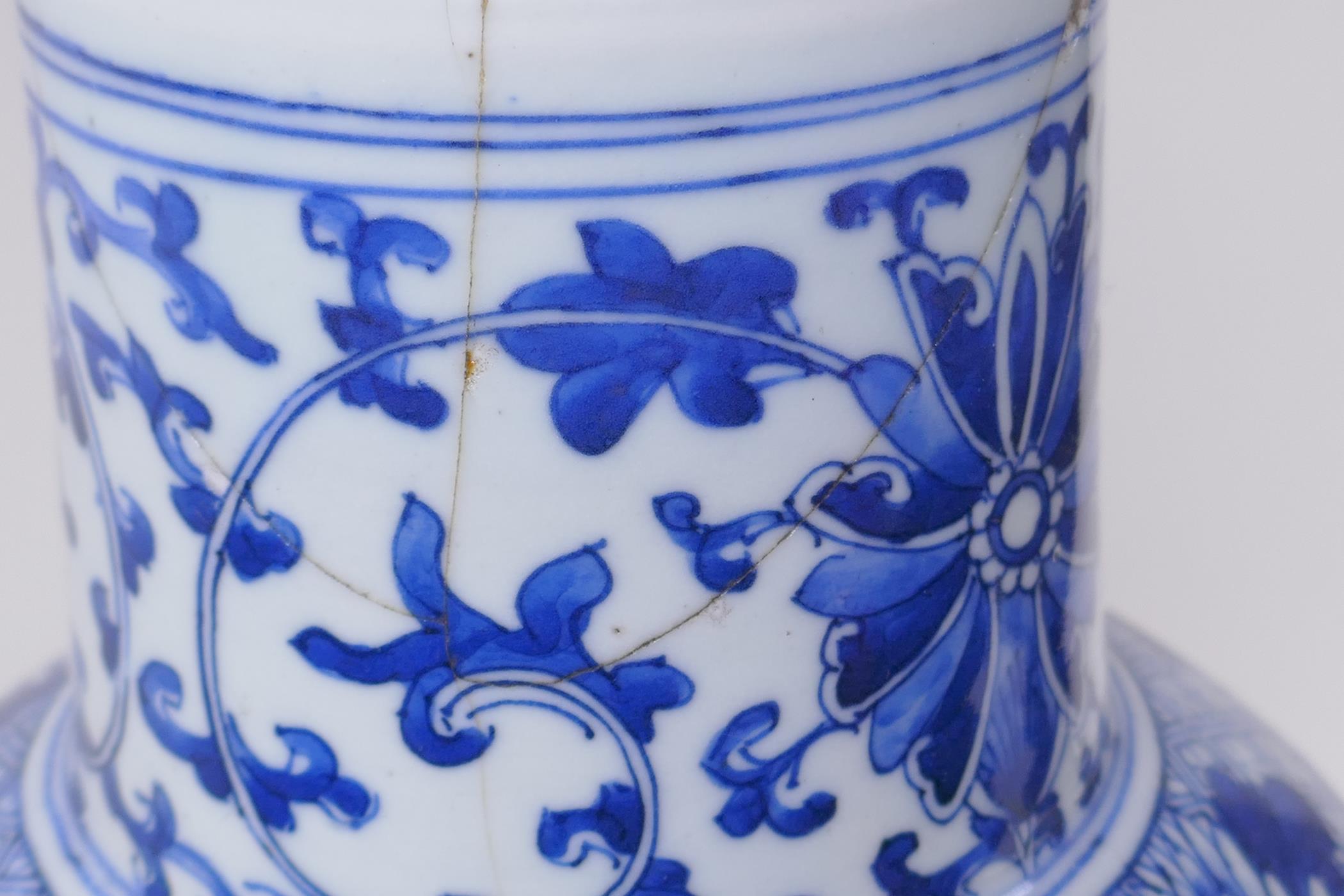 A Chinese blue and white porcelain baluster vase decorated with birds and flowers, AF, 35cm high - Image 5 of 6