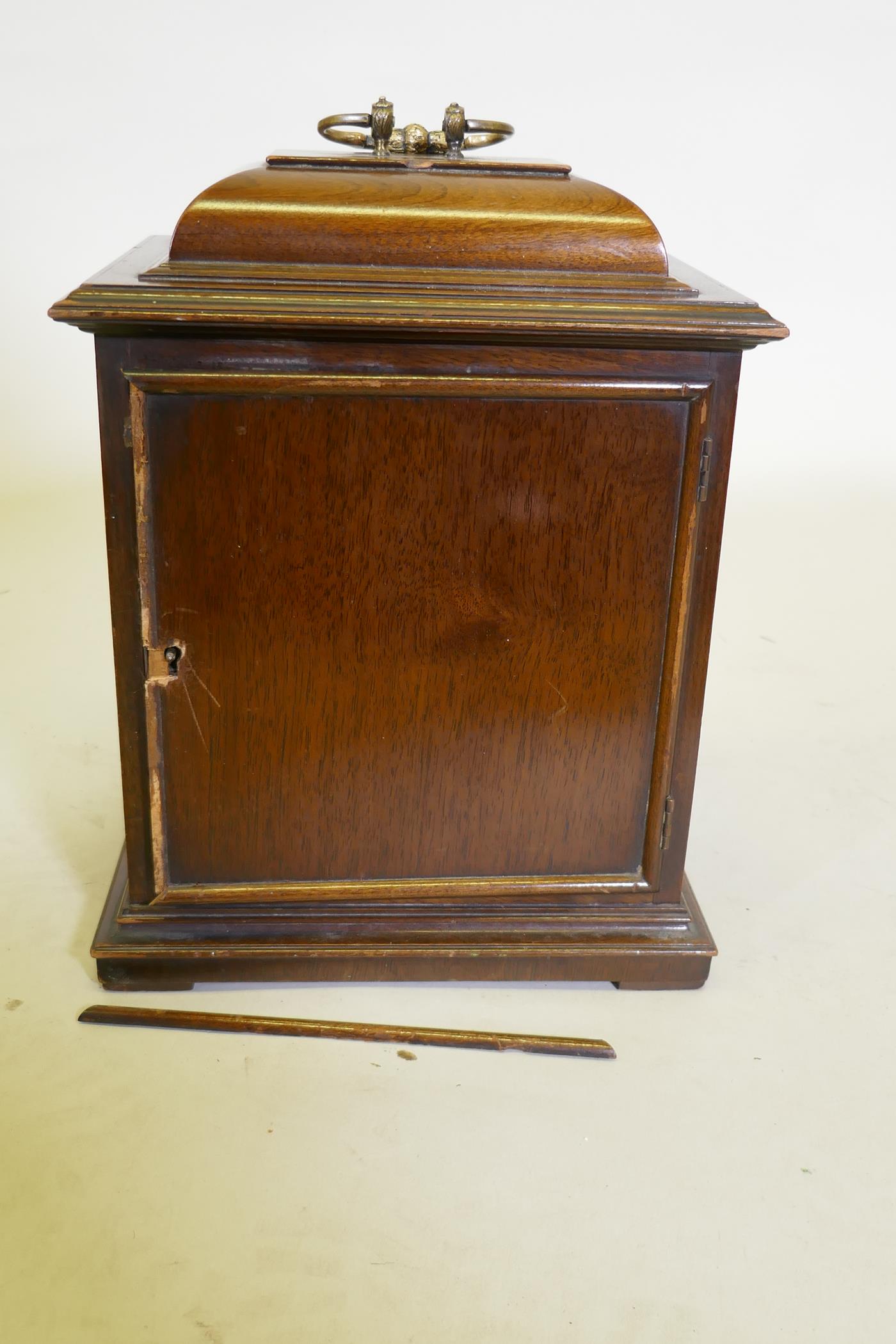 A mahogany case mantel clock with brass dial and silvered chapter ring, the Eight Day spring - Image 5 of 5