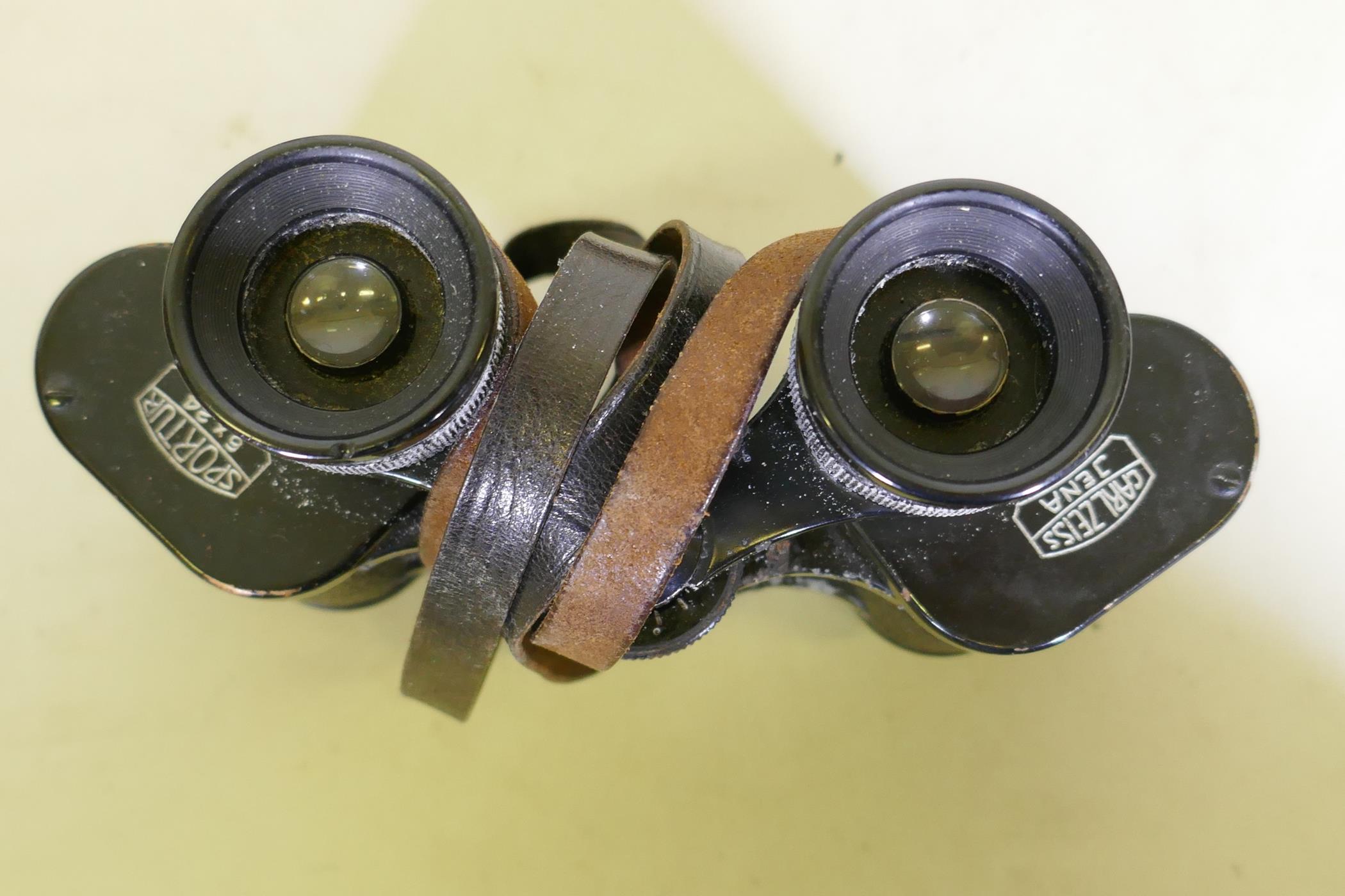 A Carl Zeiss Jena pair of binoculars, 6x24 lens, with leather case, and a Baker of London - Image 3 of 5