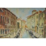 Sylvia Miller, Venetian scene, signed, oil on canvas laid on board, 59 x 48cm