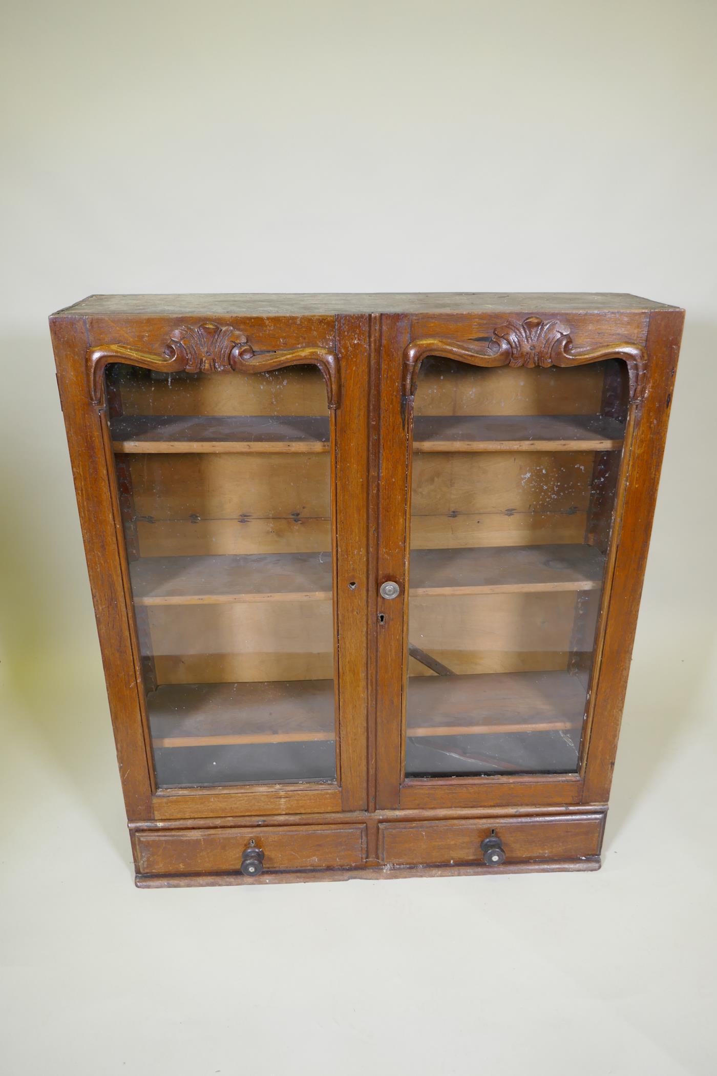 A Victorian mahogany glazed bookcase section with two drawers, 84 x24, 98cm high - Image 2 of 3