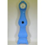 A C19th Swedish painted pine Mora clock, the enamel dial signed A.A.J., 213cm high