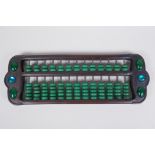 A Chinese hardwood abacus with sea green hardstone beads, 41cm long