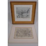 A naive style pencil drawing, children playing in a street, signed Riley, and an unframed pencil