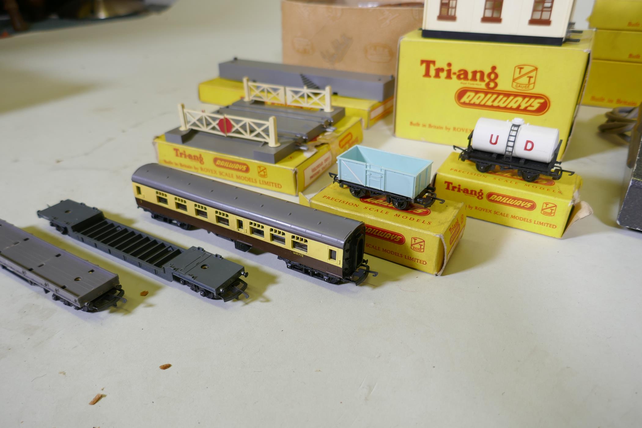 A Triang TT gauge train set, including Jinty loco, rolling stock, track, transformer and terrain, - Image 4 of 8