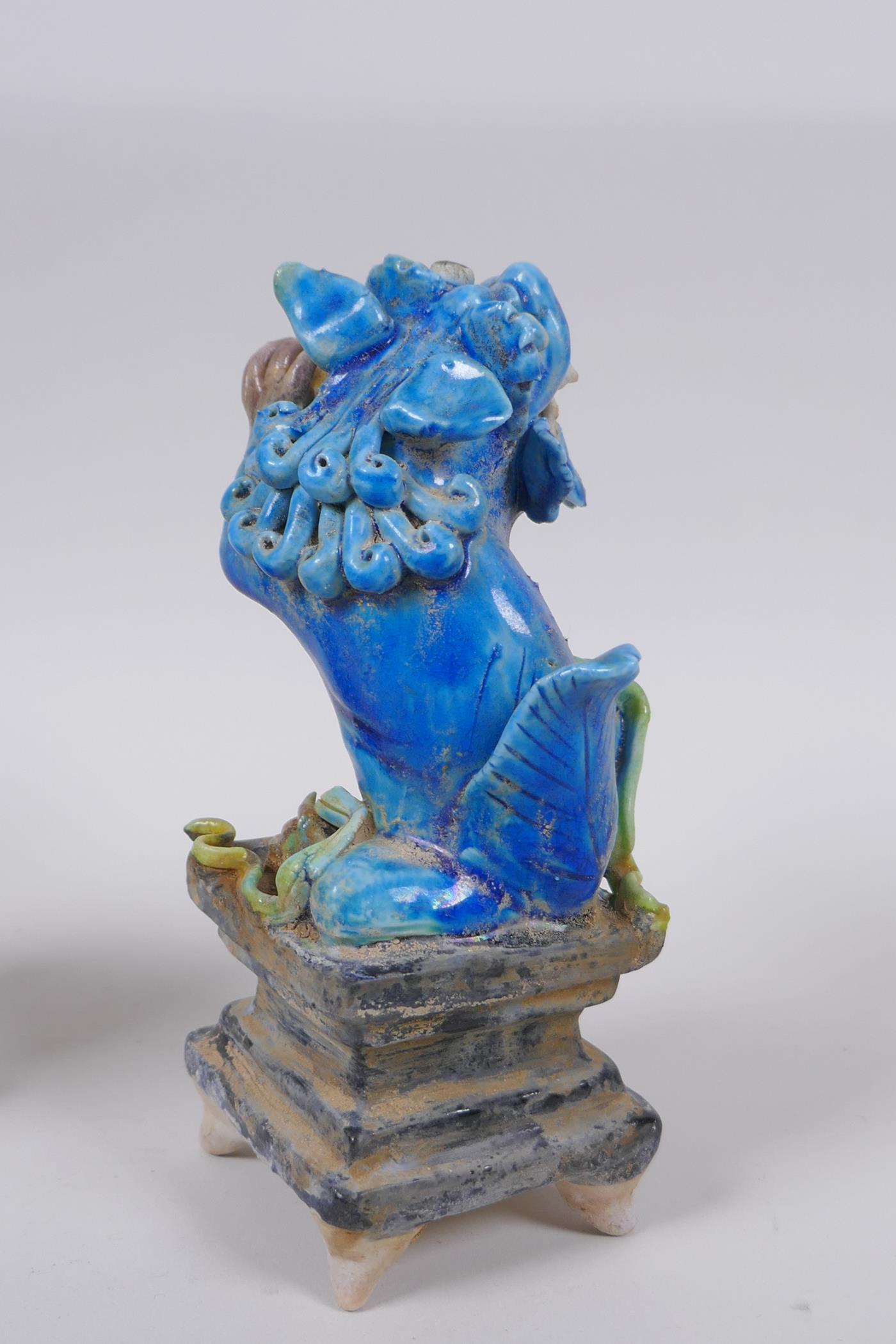 A pair of Chinese turquoise glazed porcelain figure of kylin, 14cm high - Image 4 of 5