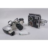 A vintage Czech Meopta Admira A8lla 8mm film camera, and a Lomography Diana F+ camera with flash and