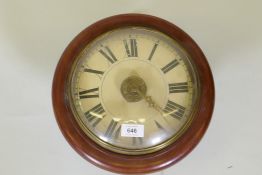 A late C19th postman's wall clock, painted wood dial and convex glass, 30cm diameter, dial 21cm