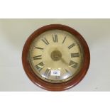 A late C19th postman's wall clock, painted wood dial and convex glass, 30cm diameter, dial 21cm