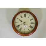 A spring driven mahogany cased wall clock, the painted dial with Roman numerals, early C20th, 38cm