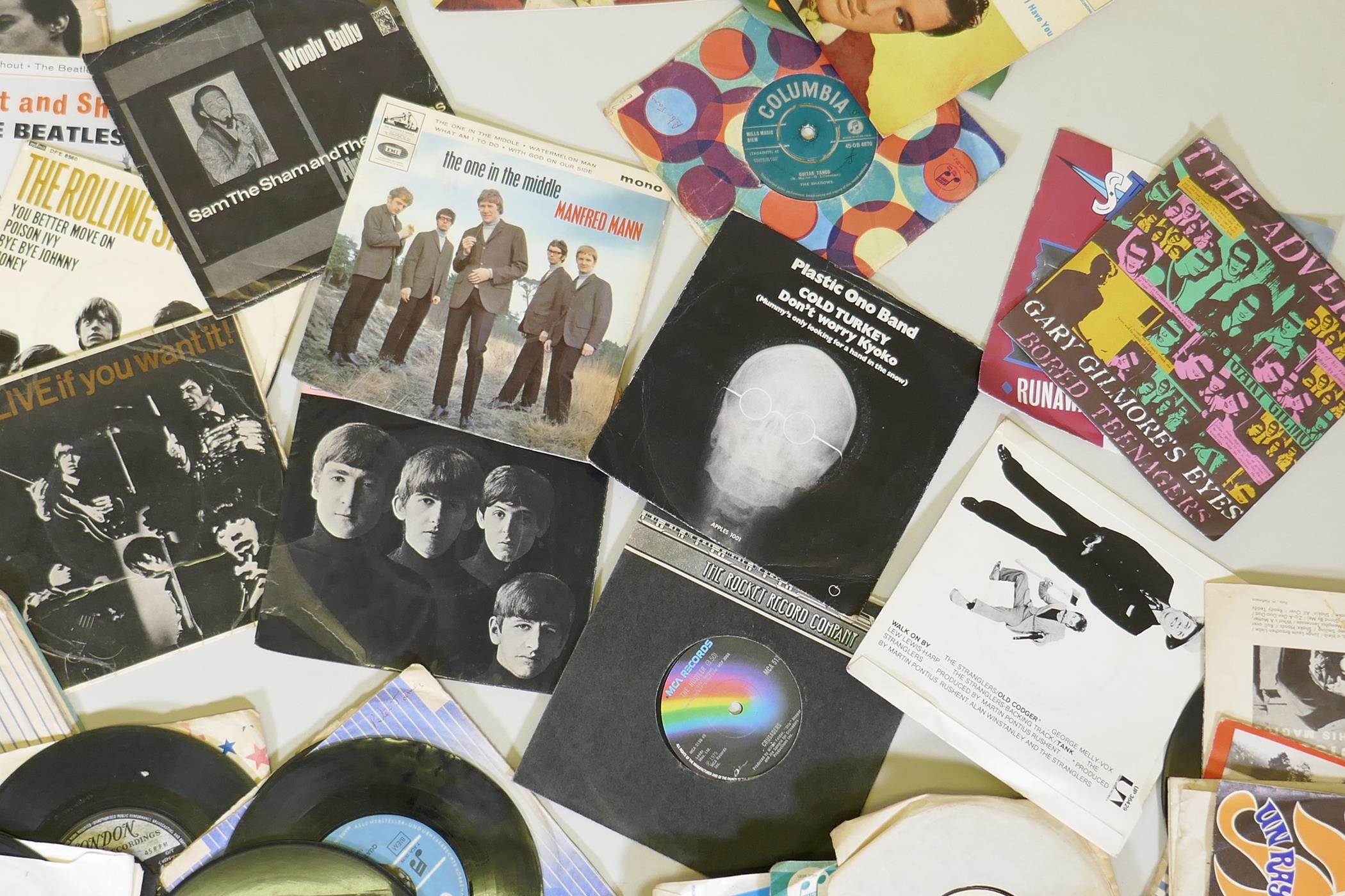 A collection of 60s and 70s 7" singles including The Beatles, Rolling Stones, The Shadows, Simon and - Image 3 of 7