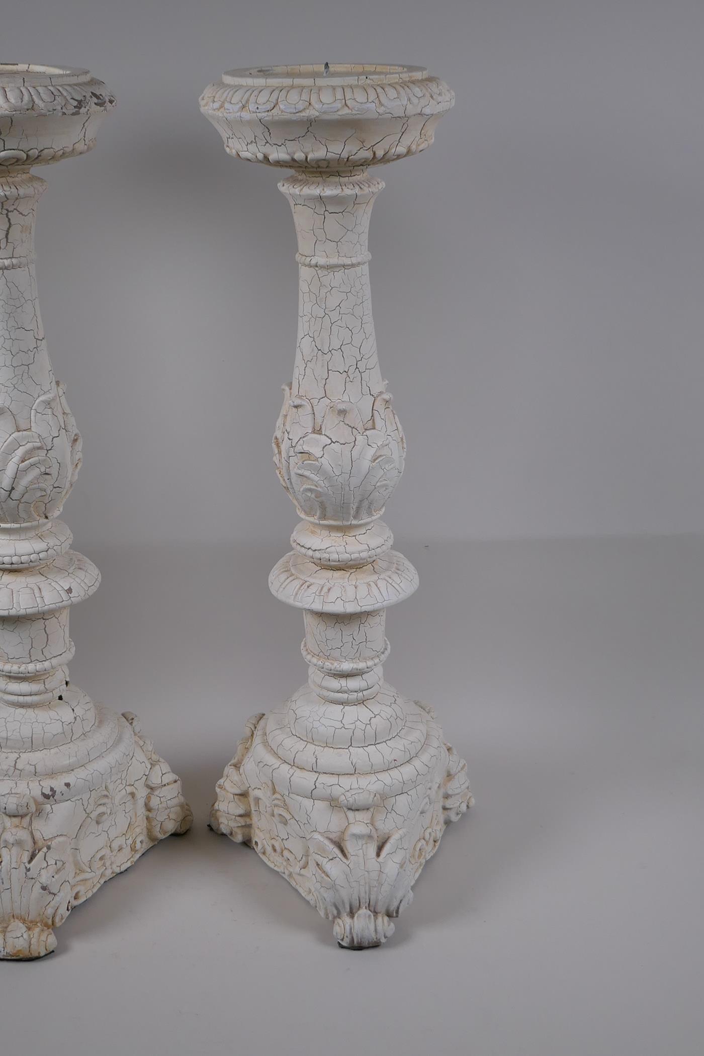 A pair of painted composition pricket candlesticks, 54cm high - Image 3 of 4