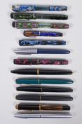 A collection of fountain pens to include three Platignum Visi-Ink, a Platignum Petite two other