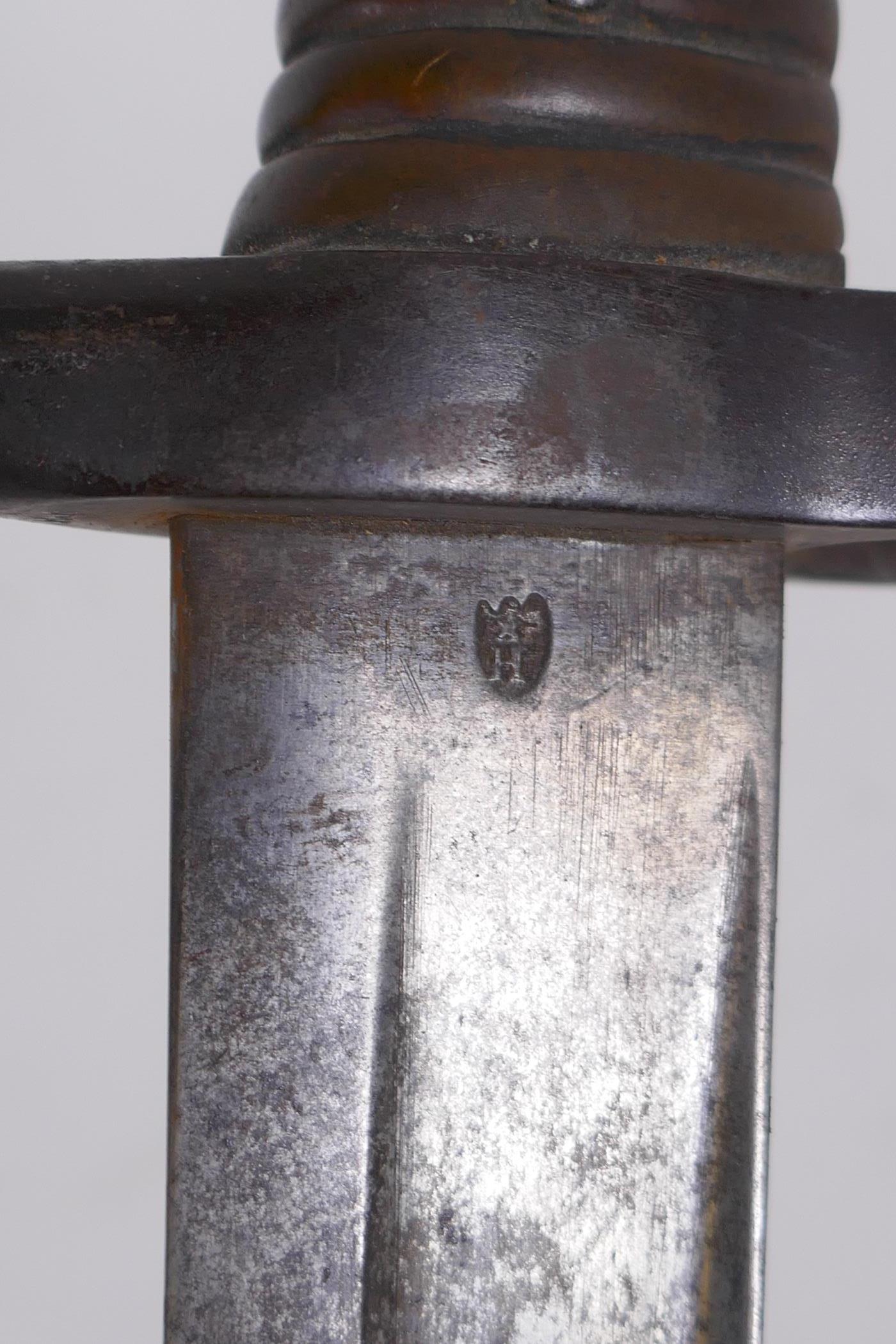 A late C19th French Chassepot bayonet, stamped maker's mark W.R. Kirschbaum to the blade, on the - Image 4 of 5