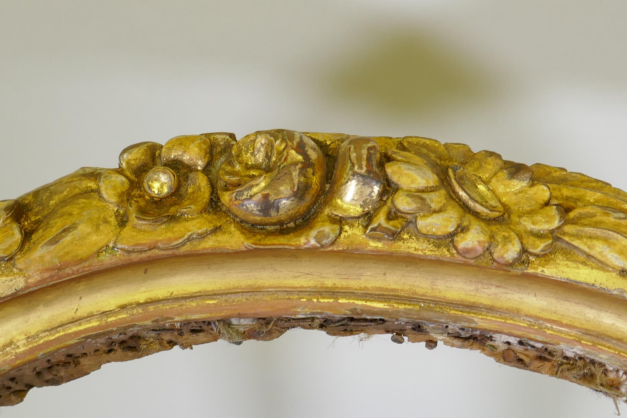 A C19th giltwood spoon back open arm chair with carved crest and scrolled, raised on cabriole - Image 4 of 5
