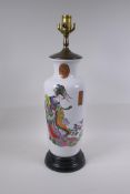A Chinese Republic style porcelain vase decorated with an immortal, inscription verso, converted